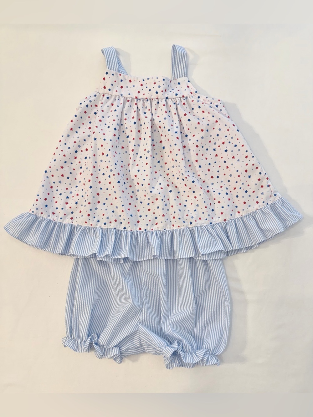 James & Lottie Red, Blue & White Star Print Summer Set Top & Bloomers Size 5